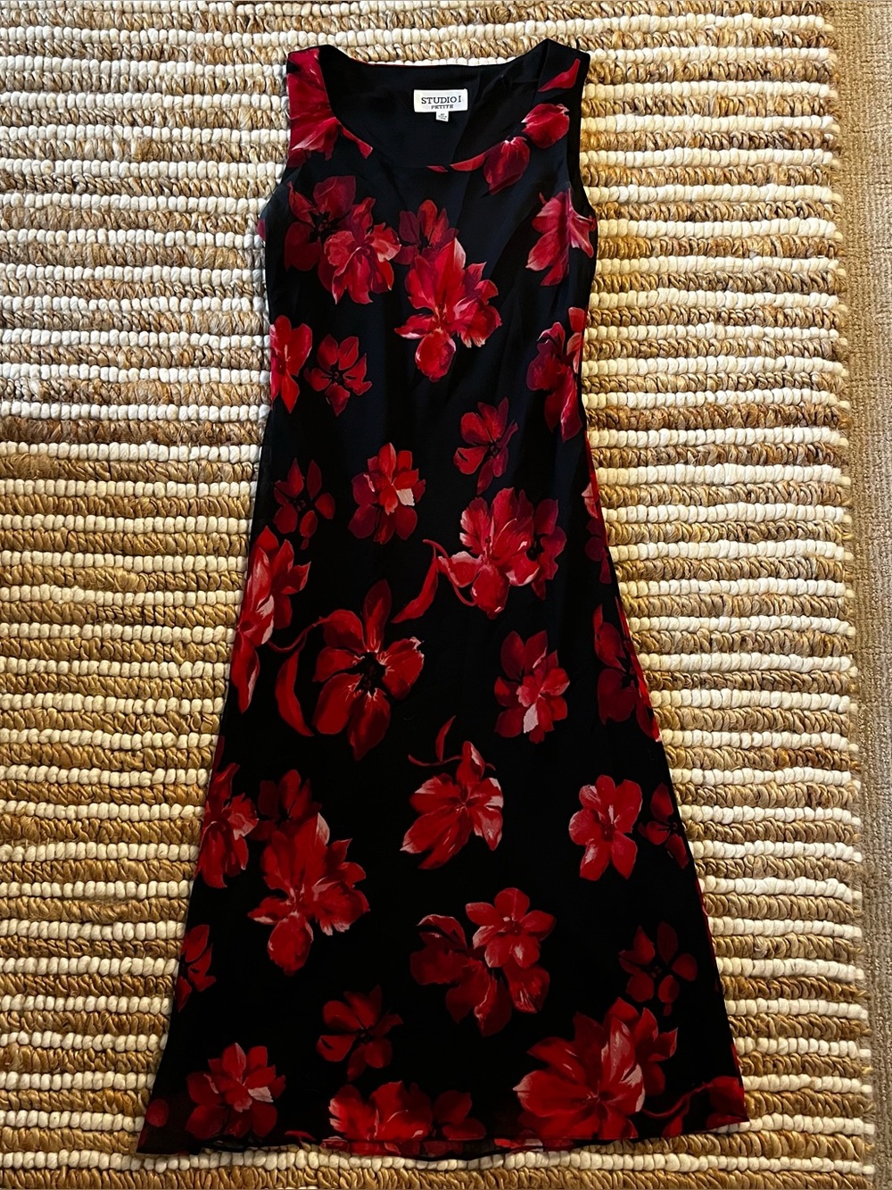 Vintage Studio I Black Dress with Red Floral Print